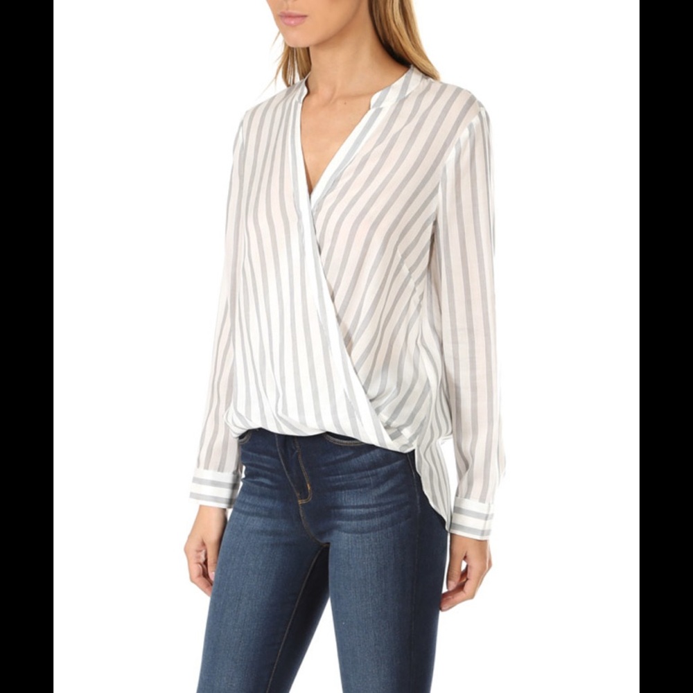 Apt. 9 Wrap Blouse with Cuffed Sleeves in White and Tan